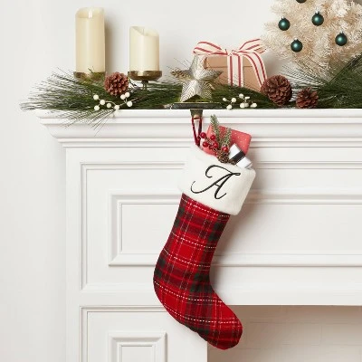 20" Plaid Monogram Christmas Holiday Stocking With Faux Fur Cuff Red/Green/White - Wondershop™ 3 20" Plaid Monogram Christmas Holiday Stocking With Faux Fur Cuff Red/Green/White - Wondershop™