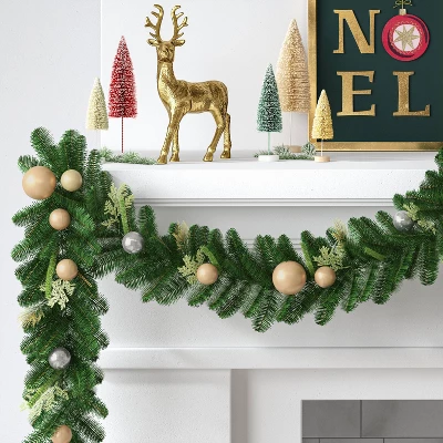 6' Decorated Mixed Greenery Christmas Artificial Garland Green/Champagne Gold - Wondershop™ 3 6' Decorated Mixed Greenery Christmas Artificial Garland Green/Champagne Gold - Wondershop™