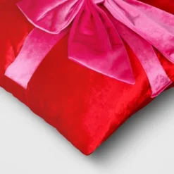 16" Christmas Red Square Pillow With Hot Pink Bow - Wondershop™ -Wondershop GUEST 0e278215 0c7b 4890 9e4b 9aa29c0aa50c