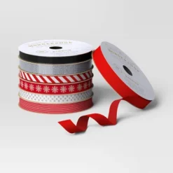 7ct 70' Christmas Fabric Ribbon Red/Black/Silver/White - Wondershop™ -Wondershop GUEST 0ea947f0 4fe4 4bc3 8a17 c190ed6e3202