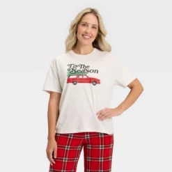 Women's "Tis The Season" Short Sleeve Holiday Matching Family Pajama Shirt - Wondershop™ Cream -Wondershop GUEST 13acf46f 14c2 4bee 9a32 704fa68536c1