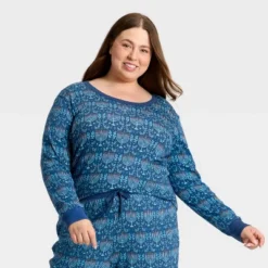 Women's Hanukkah Ribbed Long Sleeve Shirt And Pants Holiday Matching Family Pajama Set - Wondershop™ Blue -Wondershop GUEST 19debc28 def2 4e6e bb69 95227253ef08