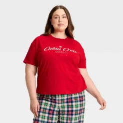 Women's "Cabin Crew" Short Sleeve Holiday Matching Family Pajama Shirt - Wondershop™ Red -Wondershop GUEST 1ba46f95 96f0 45df 9eb4 4d4f4d036da5