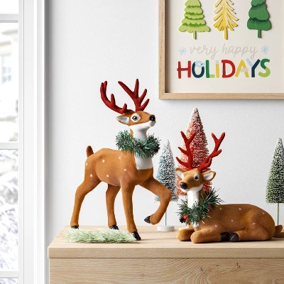 Flocked Standing Deer With Faux Greenery Christmas Animal Figurine - Wondershop™ Brown 3 Flocked Standing Deer With Faux Greenery Christmas Animal Figurine - Wondershop™ Brown