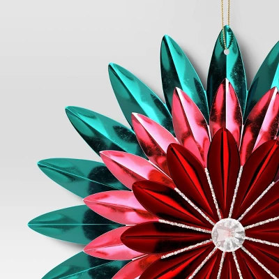 Christmas Foil Flower Ornament Green Ornament - Wondershop™ 4 Christmas Foil Flower Ornament Green Ornament - Wondershop™ - Image 2