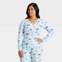 Women's "Tis The Ski-son!" Cozy Knit Long Sleeve Henley Holiday Matching Family Pajama Shirt - Wondershop™ Blue -Wondershop GUEST 38d64182 de23 44eb a3b3 437203f04c68