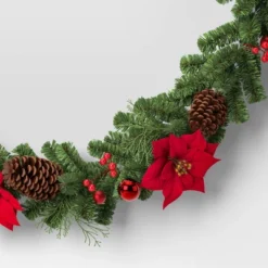 6' Cedar With Poinsettia Flowers And Pinecones Christmas Artificial Garland - Wondershop™: Traditional Decor, Indoor/Sheltered Outdoor Use -Wondershop GUEST 460a93c3 f26e 4d88 ac75 4923b1fa7671