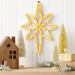LED Battery Operated Neon Star Hangable Sign Warm White - Wondershop™
