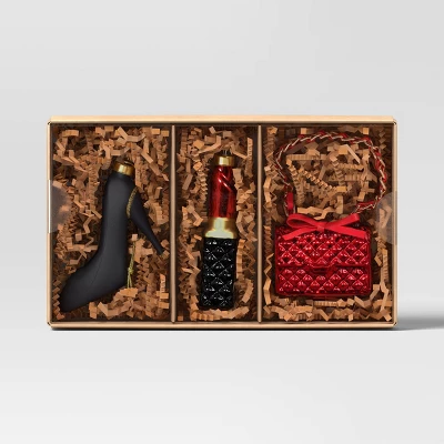 3pc Christmas Gift Ornament Set Glass Fashionista - Wondershop™ 4 3pc Christmas Gift Ornament Set Glass Fashionista - Wondershop™ - Image 2