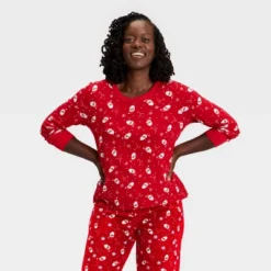 Women's Santa Print Ribbed Long Sleeve Holiday Matching Family Pajama Shirt - Wondershop™ Red -Wondershop GUEST 65adab42 0d8c 4997 a75e ee11145fdeee