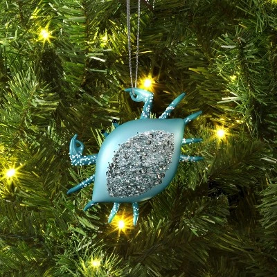 Christmas Glass Crab With Sequin Ornament - Wondershop™ 3 Christmas Glass Crab With Sequin Ornament - Wondershop™
