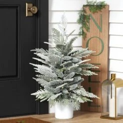 Wondershop 27 3' Pre-Lit Potted Flocked And Glittered Norfolk Artificial Christmas Tree - Wondershop™