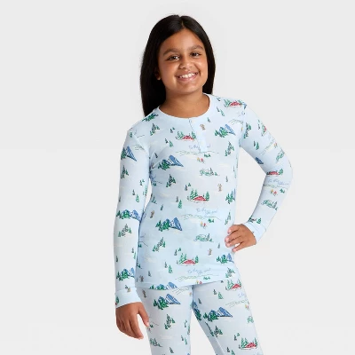 Kids' "Tis The Ski-son!" Cozy Knit Long Sleeve Shirt And Pants Holiday Matching Family Pajama Set - Wondershop™ Blue 4 Kids' "Tis The Ski-son!" Cozy Knit Long Sleeve Shirt And Pants Holiday Matching Family Pajama Set - Wondershop™ Blue - Image 2