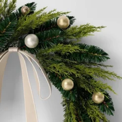 24" Christmas Unlit Champagne Ornament And Bow Wreath - Wondershop™ -Wondershop GUEST 7ac84b8b ed63 4ec3 8cdc 174196419b27