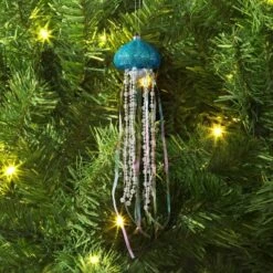 12" Christmas Iridescent Glass Jelly Fish Ornament Light Blue - Wondershop™