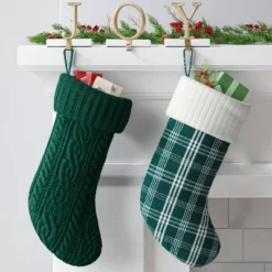 20" Christmas Plaid Stocking With Cuff Green Base - Wondershop™