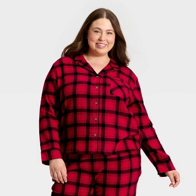 Women's Plaid Flannel Long Sleeve Shirt And Pants Holiday Matching Family Pajama Set - Wondershop™ Red/Black 4 Women's Plaid Flannel Long Sleeve Shirt And Pants Holiday Matching Family Pajama Set - Wondershop™ Red/Black - Image 2