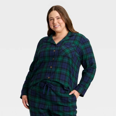 Women's Plaid Flannel Long Sleeve Shirt And Pants Holiday Matching Family Pajama Set - Wondershop™ Navy Blue 4 Women's Plaid Flannel Long Sleeve Shirt And Pants Holiday Matching Family Pajama Set - Wondershop™ Navy Blue - Image 2