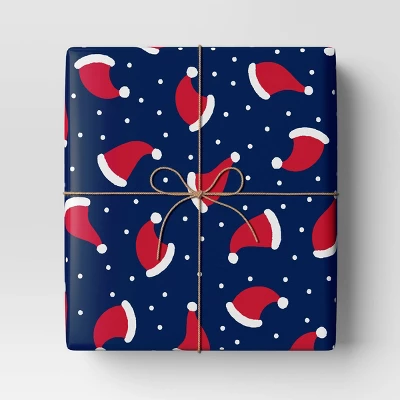 30" 50 Sq Ft Christmas Roll Wrap Santa Hats On Navy - Wondershop™ 3 30" 50 Sq Ft Christmas Roll Wrap Santa Hats On Navy - Wondershop™