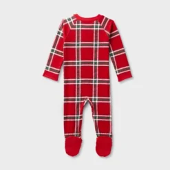 Baby Plaid Ribbed Holiday Matching Family Footed Pajamas - Wondershop™ Red