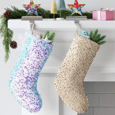 21" Christmas Sequins And Beads Stocking Champaign Gold - Wondershop™ 3 21" Christmas Sequins And Beads Stocking Champaign Gold - Wondershop™