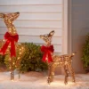 LED Faux Rattan Fawn With Red Bow Christmas Novelty Sculpture Light - Wondershop™