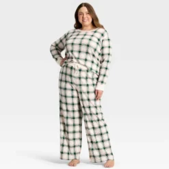 Women's Plaid Ribbed Long Sleeve Holiday Matching Family Pajama Shirt - Wondershop™ Cream -Wondershop GUEST bcfd2a33 39fd 4c41 8399 044a6ac28812