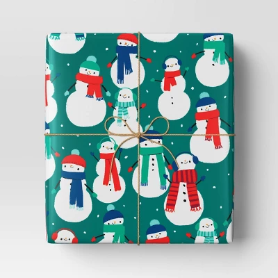 30" 50 Sq Ft Christmas Roll Wrap Snowmen On Green - Wondershop™ 3 30" 50 Sq Ft Christmas Roll Wrap Snowmen On Green - Wondershop™