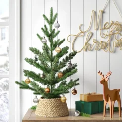 Wondershop 39 24" Mini Artificial Christmas Tree With Black Base - Wondershop™: Tabletop Green Faux Floral, Indoor Decor