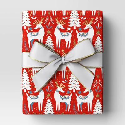 30” 20 Sq Ft Christmas Roll Wrap Scandinavian Trees And Deer On Red - Wondershop™ 3 30” 20 Sq Ft Christmas Roll Wrap Scandinavian Trees And Deer On Red - Wondershop™