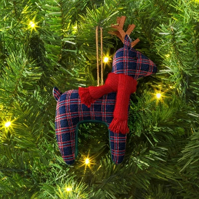 Christmas Fabric Deer Ornament Blue Plaid - Wondershop™ 3 Christmas Fabric Deer Ornament Blue Plaid - Wondershop™