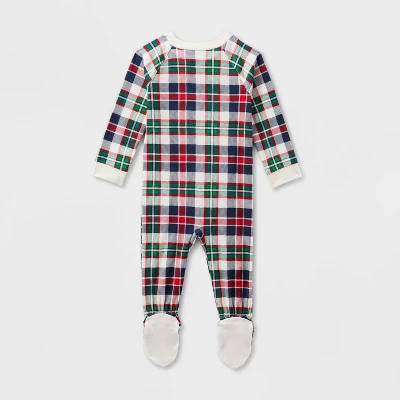 Baby Plaid Ribbed Holiday Matching Family Footed Pajamas - Wondershop™ Cream 3 Baby Plaid Ribbed Holiday Matching Family Footed Pajamas - Wondershop™ Cream