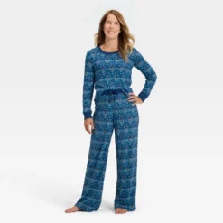 Women's Hanukkah Ribbed Long Sleeve Shirt And Pants Holiday Matching Family Pajama Set - Wondershop™ Blue -Wondershop GUEST d39b5ae3 d20c 427f 859e 99a617f5fead