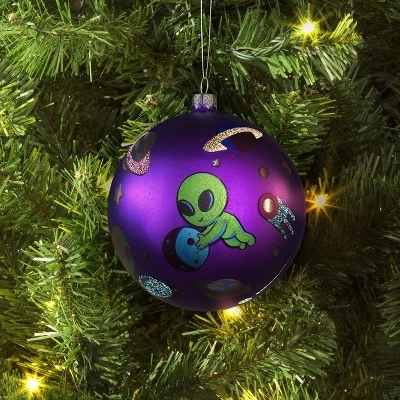 100mm Christmas Shatter-Resistant Ornament Space Purple With Alien - Wondershop™ 3 100mm Christmas Shatter-Resistant Ornament Space Purple With Alien - Wondershop™