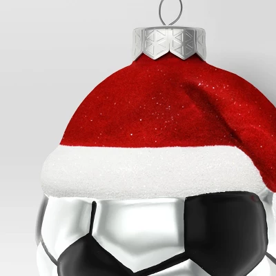4" Christmas Glass Santa Hat Soccer Ball Ornament - Wondershop™ 4 4" Christmas Glass Santa Hat Soccer Ball Ornament - Wondershop™ - Image 2