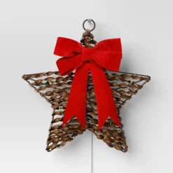 30ct Battery Operated Christmas Hanging Twisted Faux Rattan Star With Red Velvet Bow - Warm White Lights - Wondershop™ -Wondershop GUEST fc787b29 94e2 422c bf12 4c976841950c